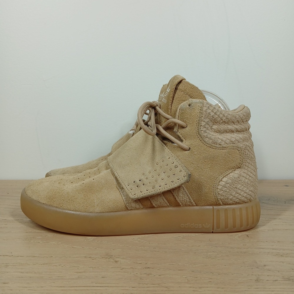 Adidas Tubular Invader High Top Sneakers Mens 6 Strap Sesame Suede Streetwear